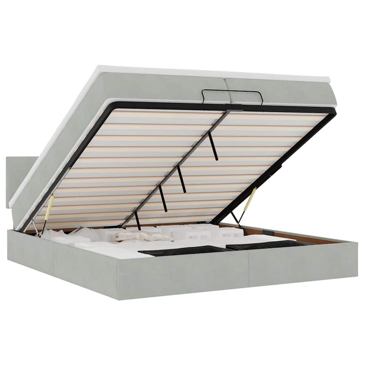 Cadru de pat otoman cu saltele vidaXL, Gri deschis, 200x200cm, catifea, 58.21 Kg 3312572