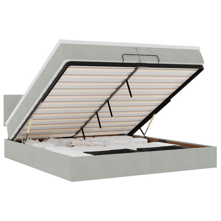 VidaXL Ottomán ágykeret matraccal világosszürke 200x200 cm bársony 39.44 kg