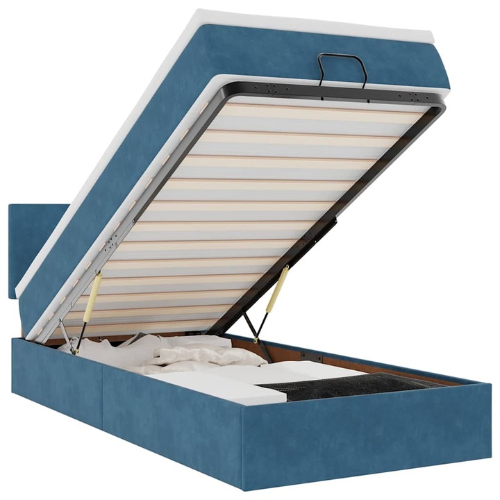 Cadru de pat vidaXL, otoman cu saltea Albastru inchis 80x200cm catifea, 36.24 kg