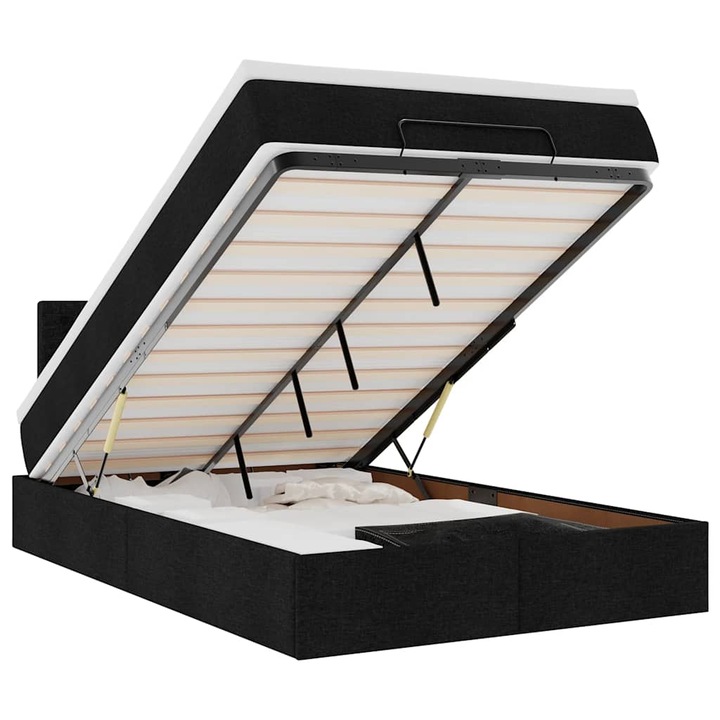 Pat otoman cu saltea si LED-uri vidaXL, negru, 120x190 cm, textil 3312459