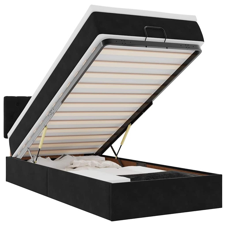 Cadru de pat otoman cu saltea vidaXL, catifea neagra 80x200 cm, 36.45 kg