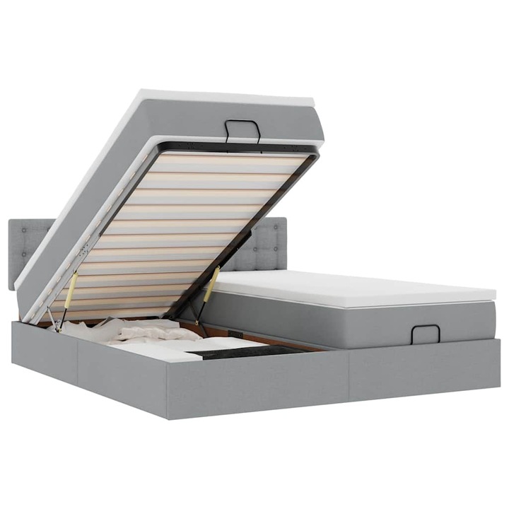 VidaXL Ottomán ágykeret matracokkal Világosszürke 200x200cm szövet 46.73 kg 3312043