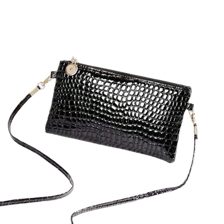 Krokodilmintás pénztárcatáska - fekete
