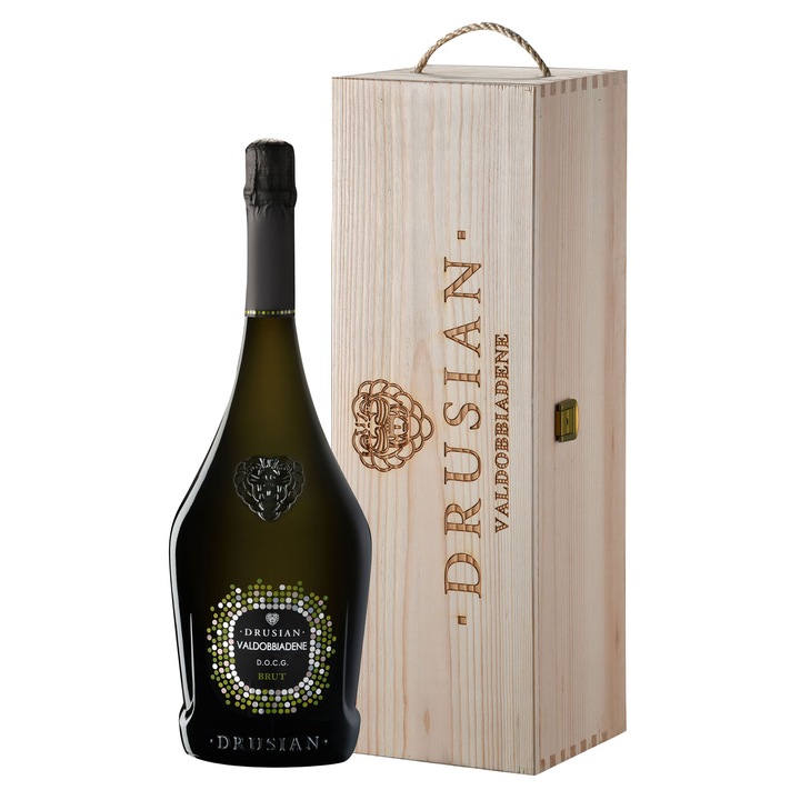 Prosecco alb Italia, DRUSIAN Valdobbiadene Superiore DOCG, brut, 1, 5L, Magnum Cutie Lemn