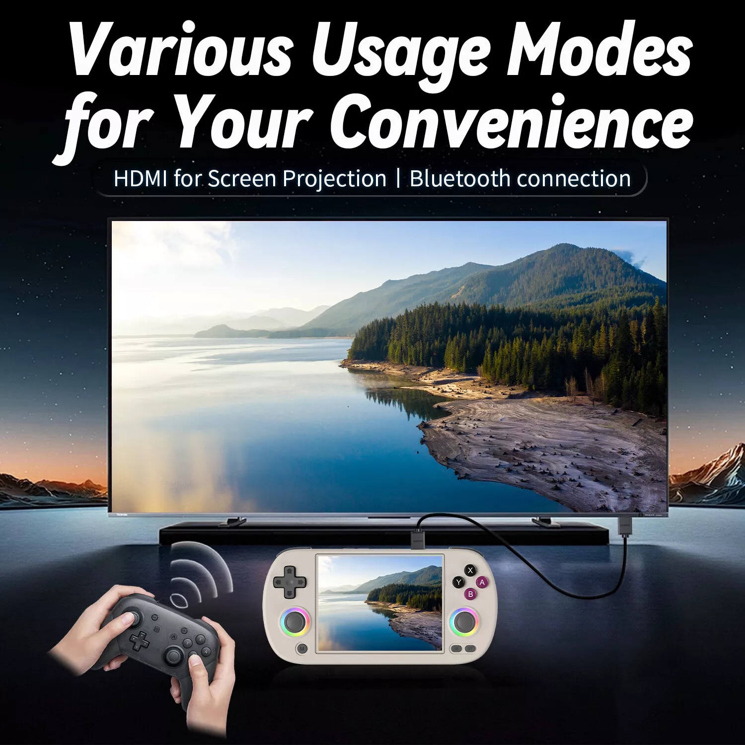 Consola retro portabila ANBERNIC RG40XX H cu jocuri, quad core Cortex-A53 1.5GHz, 1GB LPDDR4, IPS LCD 4" 640x480, 3200 mAh, WiFi 5, Bluetooth 4.2, gri