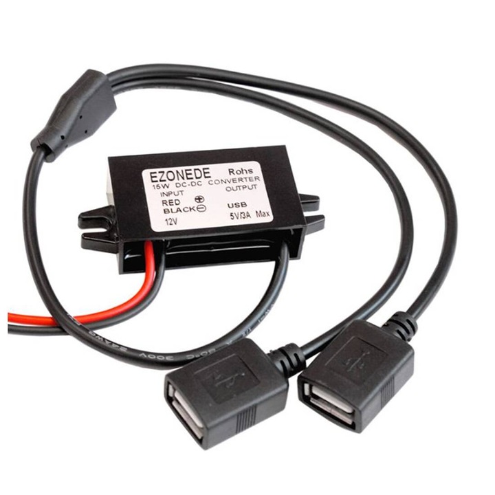 Léptető modul, autóipari, bemenet 8-35 VDC, kimenet 5 VDC, 3 A, 2xUSB