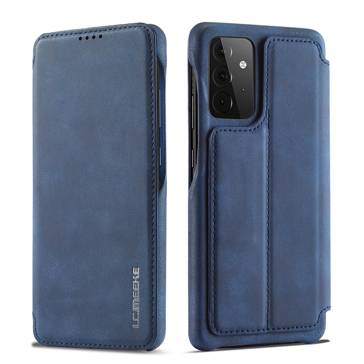 Husa pentru Samsung Galaxy A52 4G, A52 5G, A52s, CaseMe, slim piele, stand, inchidere magnetica, textura fina, Albastru inchis