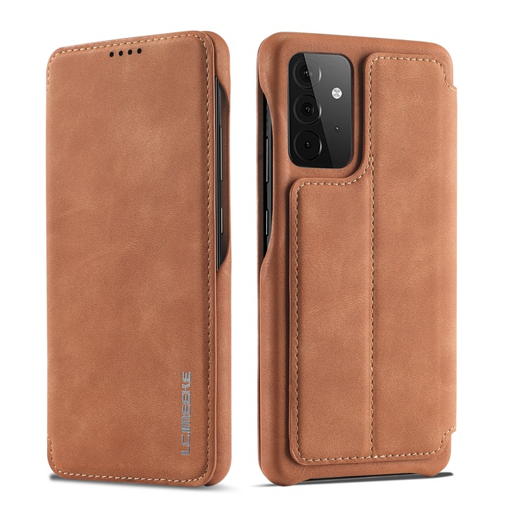 Husa pentru Samsung Galaxy A52 4G, A52 5G, A52s, CaseMe, slim piele, stand, inchidere magnetica, textura fina, Maro