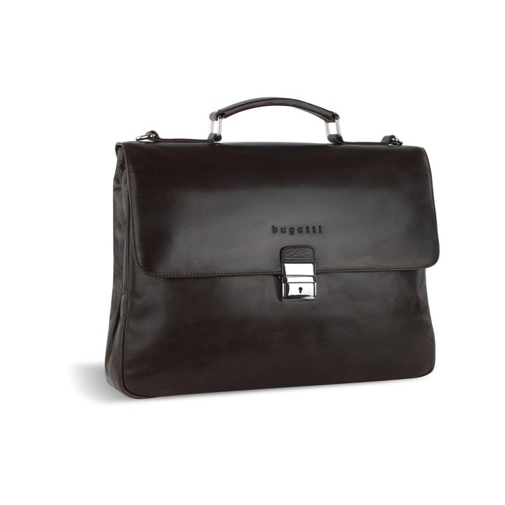 Üzleti laptop aktatáska 13", Bugatti, Romano sorozat, 493991, természetes bőr, barna