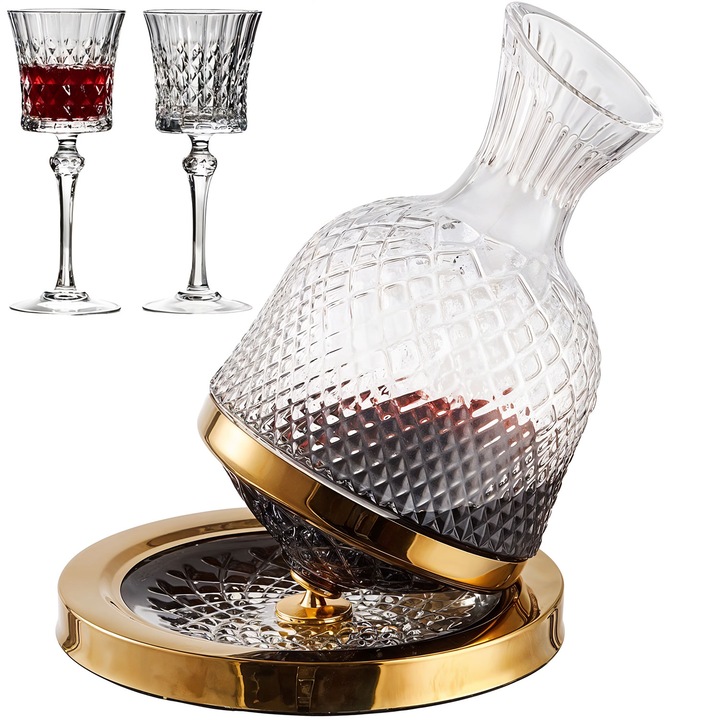 Set Decantor de Bauturi Rotativ 360° cu 2 Pahare, Design Elegant ...