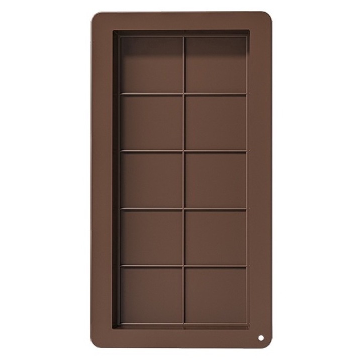 Forma Silicon Pentru Ciocolata Dubai MRG YH1160, 25x13.5 cm, Grosime 2 cm, 10 Alveole, Usor de Curatat, Silicon Alimentar, Maro