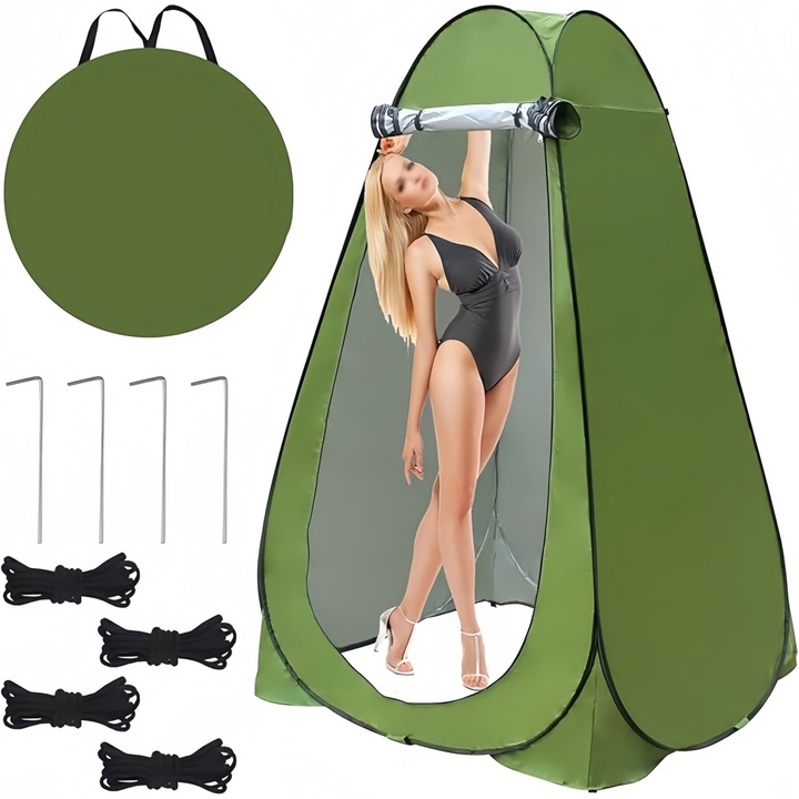 Душ палатка, Wacorresi, палатка за къмпинг душ кабина, преносима тоалетна, сгъваема съблекалня с UV защита, безопасна и силна устойчивост на вятър, включително заземен пирон, ветроустойчива, чанта за съхранение, пирон за под, 120X120X190 см, зелен