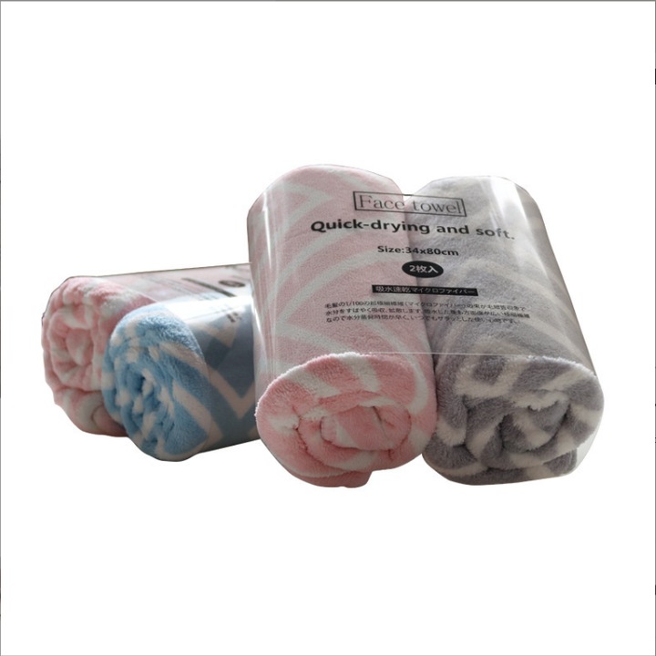 Set prosoape microfibra, Poliester/Nailon, roz + gri/roz + albastru, 34x80cm