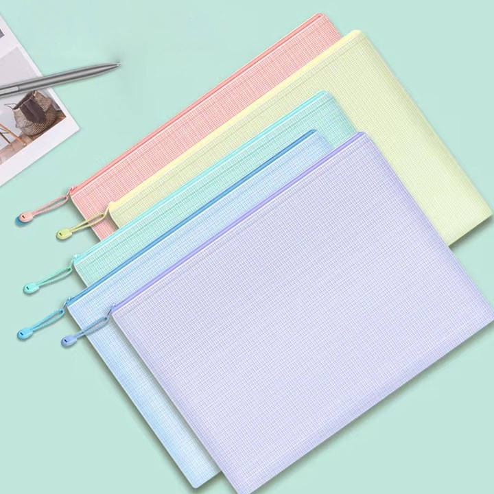 5pcs Geanta organizatoare de documente, geanta transparenta cu fermoar din plasa impermeabila pentru scoala de birou de calatorie din hartie A4