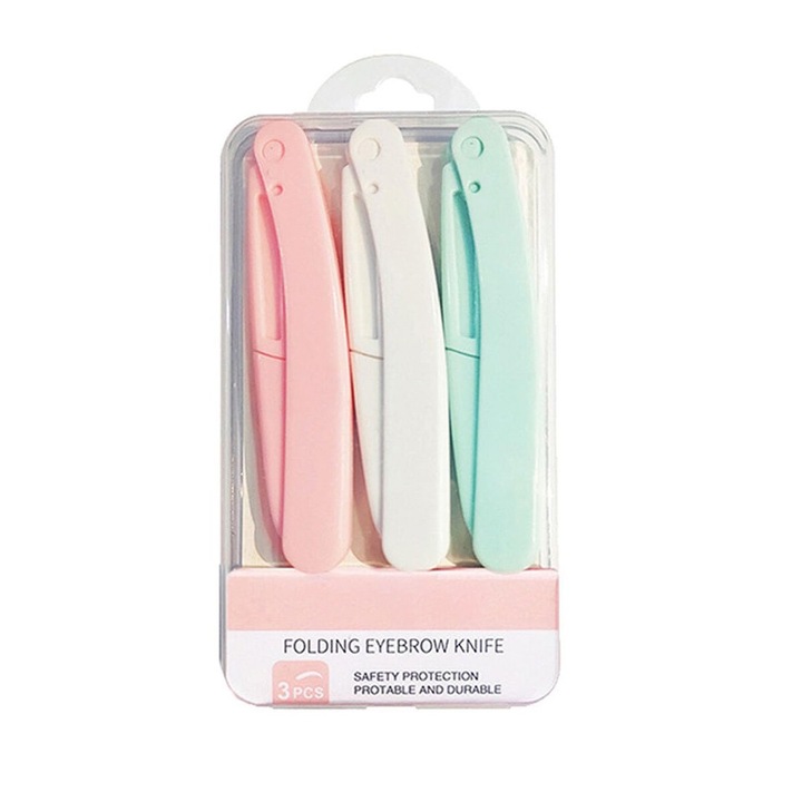 Brici pentru sprancene pentru zone fine cu protectie, otel inoxidabil, set de 3, pentru femei, sprancene, multicolor