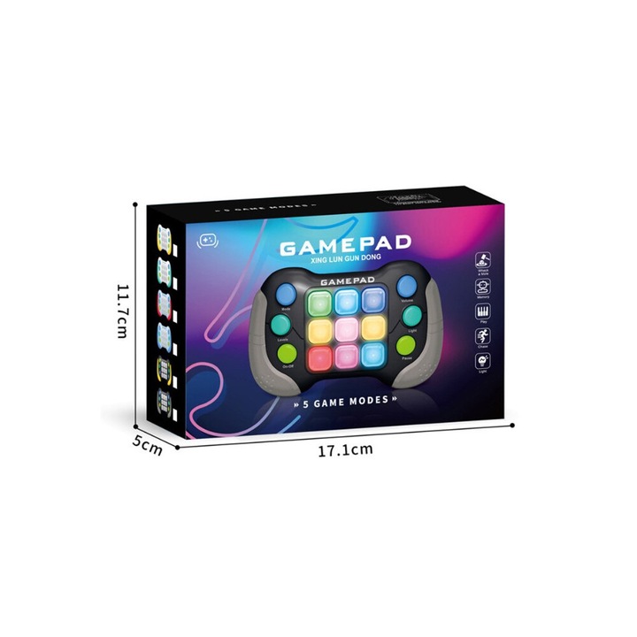 Consola interactiva de jocuri pop it, cu 6 butoane si 600 de niveluri, Gri/Negru