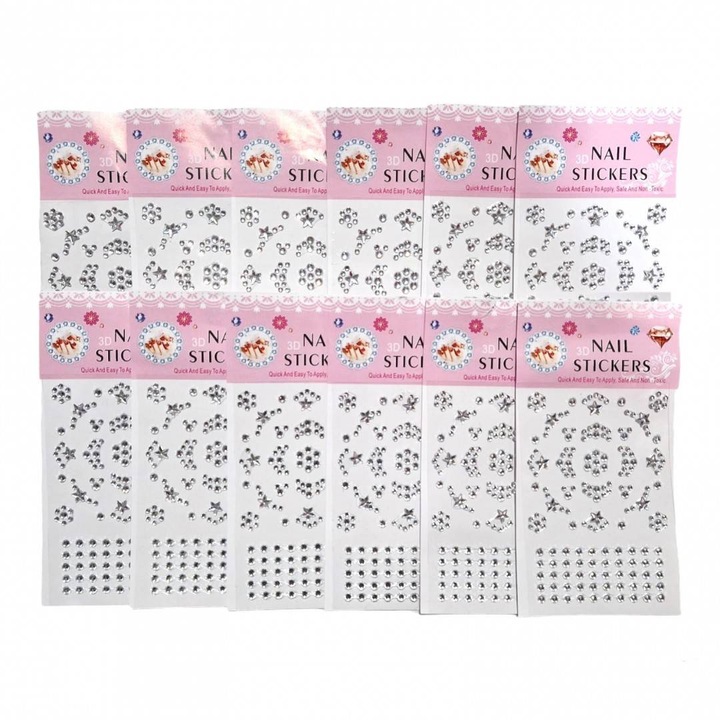 Sticker cristale autoadezive, 12 folii, peste 2500 strasuri, incolore