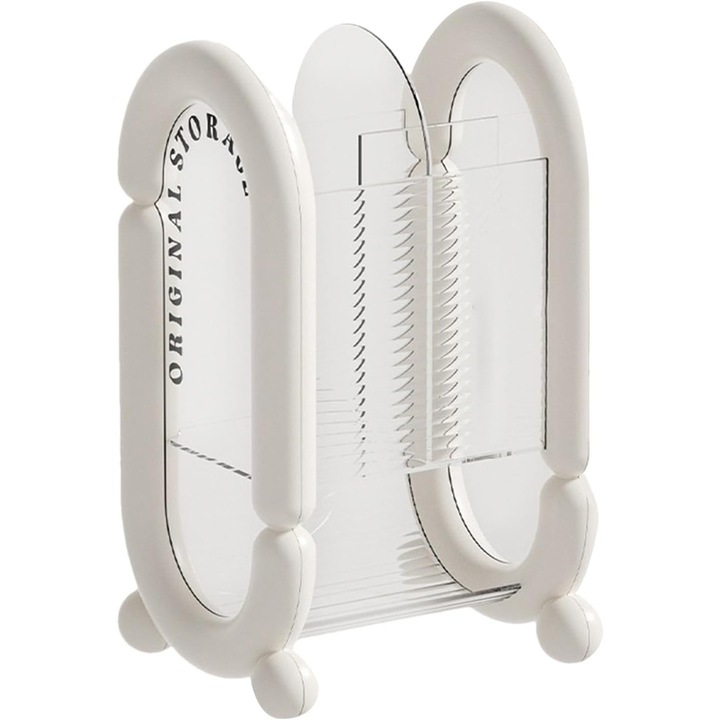 Kozmetikai tároló doboz, Leski, ecsetekhez, ceruzákhoz és szivacsokhoz, 4 rekeszes, műanyag, 12 x 10 x 20 cm, fehér