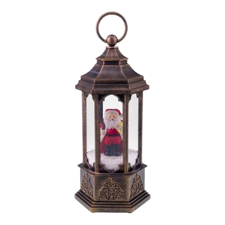 Felinar din plastic cu figurine de Craciun, polistiren si baterie.12x36 cm M4