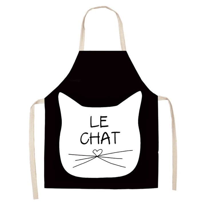 Sort de gatit cu model de pisica, BGHYHYHI, poliester, impermeabil, rezistent la uzura, 68x49cm, alb/negru