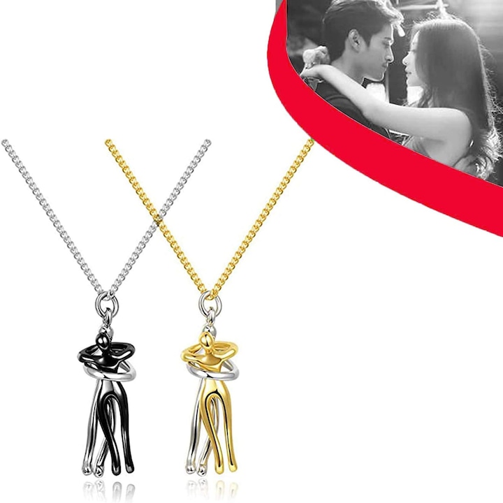 Colier cu pandantiv imbratisare, BGHYHYHI, negru-auriu, metal, set bijuterii