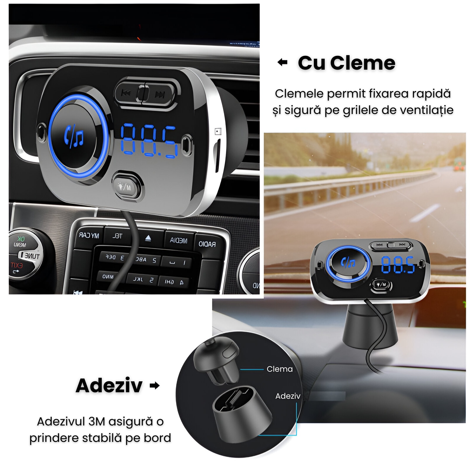 Modulator FM ELITY, Bluetooth 5.0, Asistenta Vocala, 2 Porturi USB ...