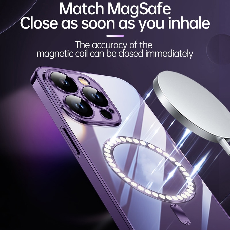 Husa De Protectie Pentru iPhone 14, Cu Protectie Camera, Plasa Anti-Praf, MagSafe Super-Puternic, Anti-Ingalbenire, Ultra-Subtire, Antisoc, Margini Complet Acoperite, Transparenta, Mov
