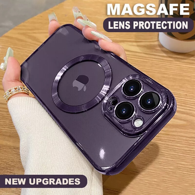Husa De Protectie Pentru iPhone 14, Cu Protectie Camera, Plasa Anti-Praf, MagSafe Super-Puternic, Anti-Ingalbenire, Ultra-Subtire, Antisoc, Margini Complet Acoperite, Transparenta, Mov