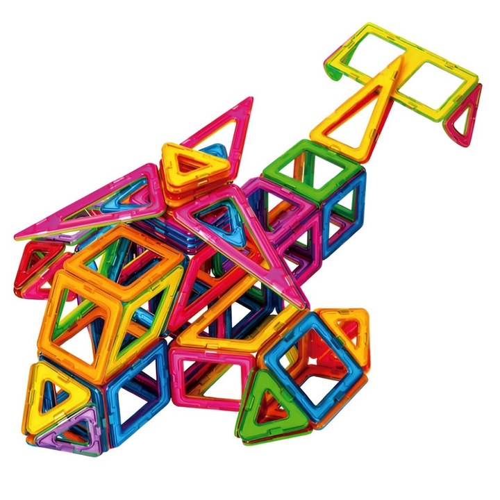 Set 148 Piese Magnetice de Constructie, OPTIM SOLUTION, Piese Medii, Educational, Numeroase Posibilitati de Construit, Dezvoltare Abilitati Motorii Copii, Magnetic Blocks, Gandire Logica, Forme Geometrice, ABS, 25 x 17.8 x 10 cm, Multicolor