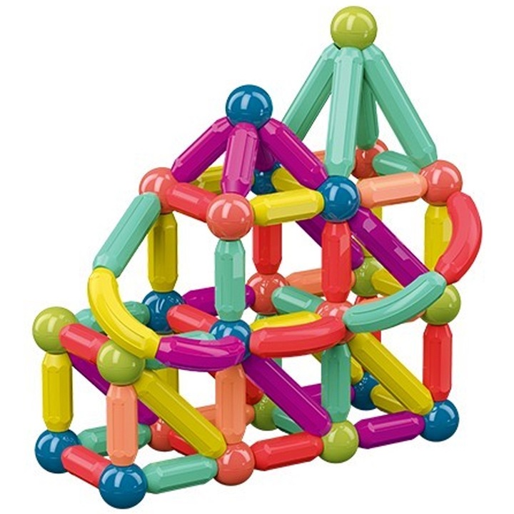 Set 42 Piese Magnetice de Constructie, OPTIM SOLUTION, Piese Medii, Educational, Numeroase Posibilitati de Construit, Dezvoltare Abilitati Motorii Copii, Magnetic Blocks, Gandire Logica, Forme Geometrice, Multicolor