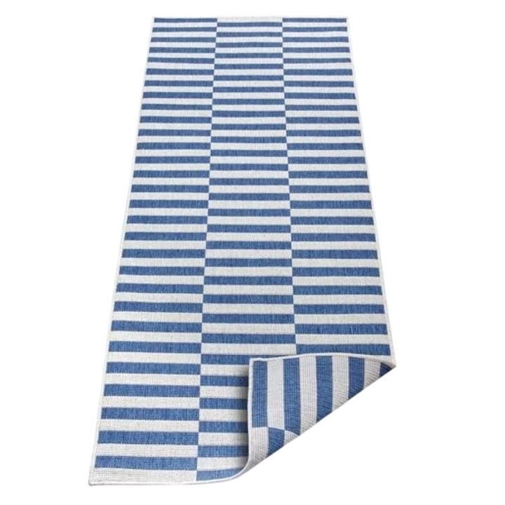 Traversa Gala Lm, textil, alb/albastru, 80 x 250 cm