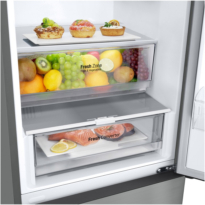 Combina figorifica LG GBV22NCCPY, 387 l, No Frost, Clasa C, Compresor Inverter, Door cooling, H 203 cm, Argintiu