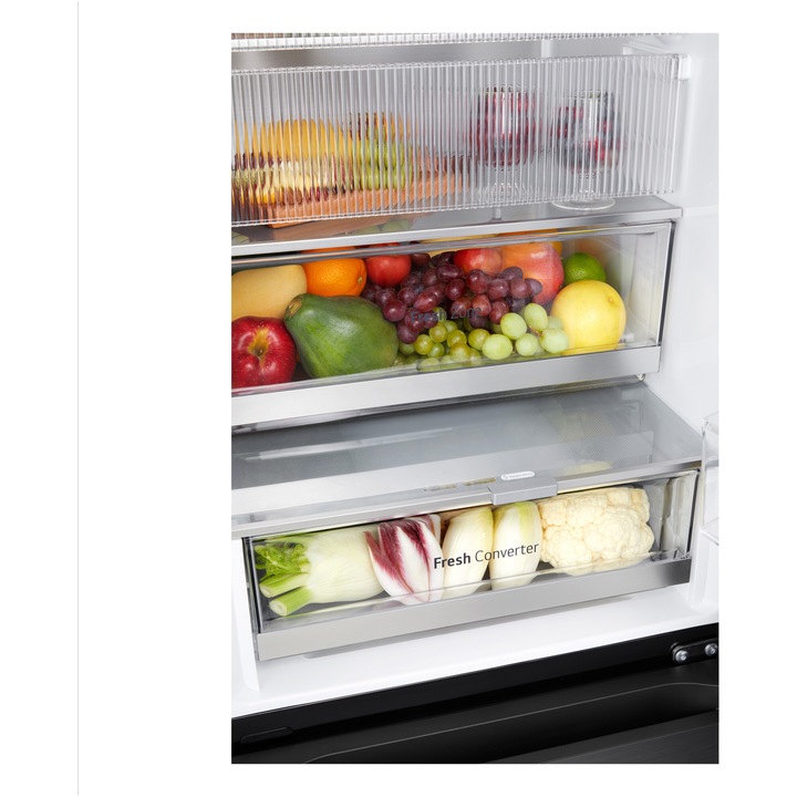 Combina frigorifica LG GBG5160CEV, 349 l, No Frost, InstaView, Compresor Smart Inverter, Wi-Fi, Door Cooling+, Clasa C, H 186 cm, Negru