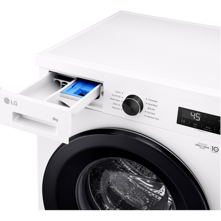 Masina de spalat rufe LG F4X1008NWK, 8 kg, 1400 RPM, 6 MOTION, Inverter Direct Drive, Steam, Wi-Fi, Alb