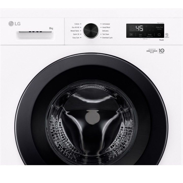 Masina de spalat rufe LG F4X1008NWK, 8 kg, 1400 RPM, 6 MOTION, Inverter Direct Drive, Steam, Wi-Fi, Alb
