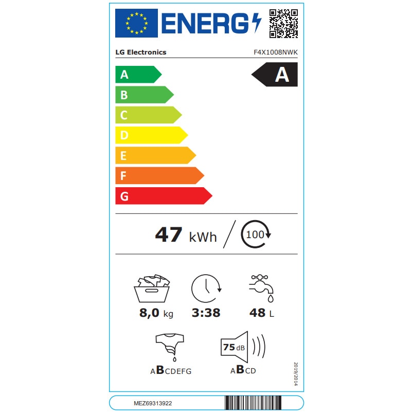 Masina de spalat rufe LG F4X1008NWK, 8 kg, Clasa A, 1400 RPM, 6 Motion, Inverter Direct Drive, Wi-Fi, Alb