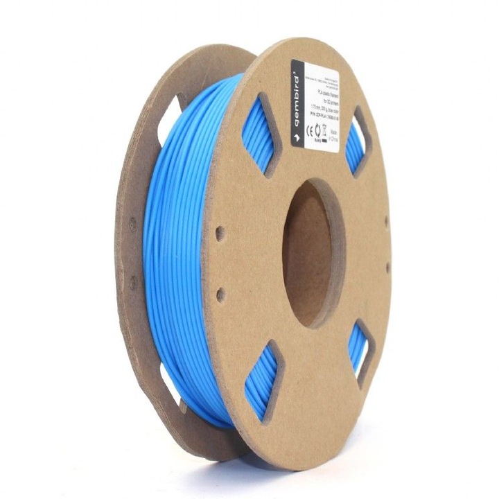 Filament PLA, Gembird, 3DP-PLA1.75GE-01-B, albastru, 1.75 mm, 200 g, bobina pentru imprimanta GEMMA