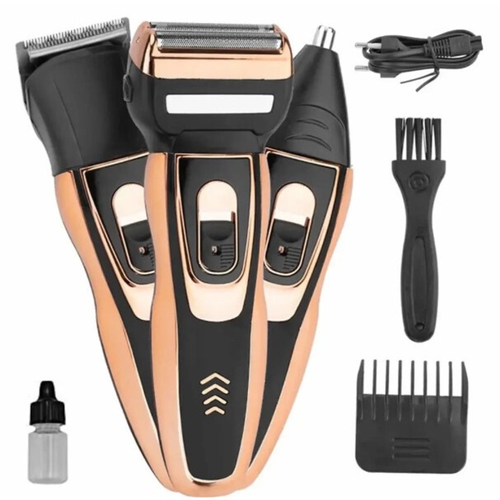 Masina de tuns 3 IN 1 cu acumulator, Geemy GM-595, Accesorii incluse, Lame din titan