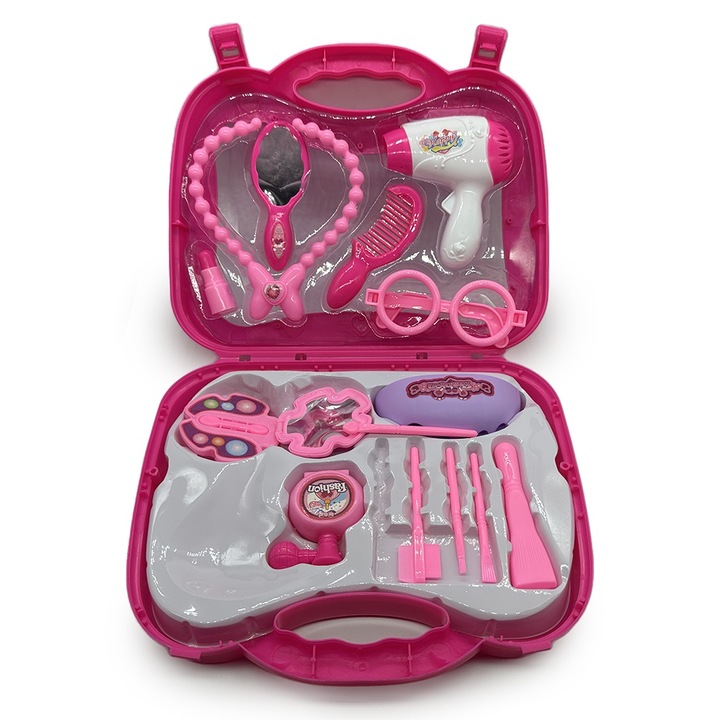 Детски козметичен комплект, PrettyGirl, Feon, гребен, огледало и други аксесоари, 27 см, розов, Vision XXI