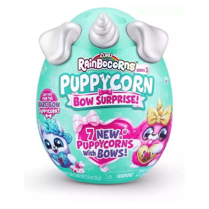 Jucarie de plus surpriza Rainbocorns Puppycorn Surprise Bow S6, Zuru, model random