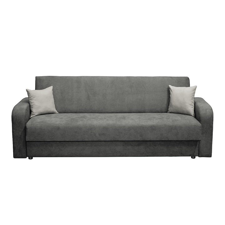 Canapea extensibila Expomob FANTAZI S, 3 locuri, cu arcuri, lada depozitare, dimensiune 225x80x90 cm, culoare gri