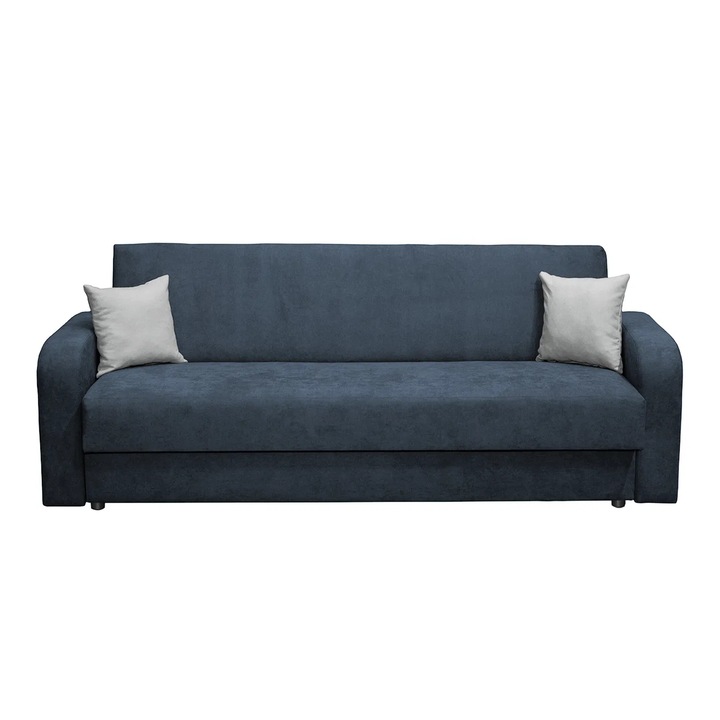 Canapea extensibila Expomob FANTAZI S, 3 locuri, cu arcuri, lada depozitare, dimensiune 225x80x90 cm, culoare albastru + gri deschis