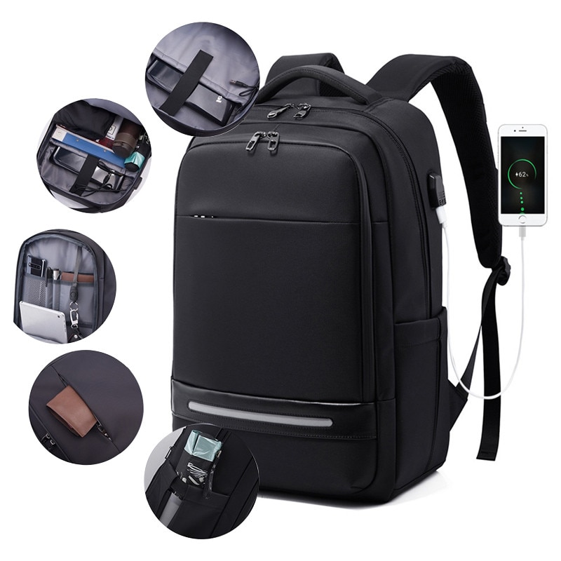 Rucsac, rucsac pentru laptop, geanta de umar, rucsac de calatorie, Fudisenn®, compatibil cu laptopuri de pana la 15,6 inci, impermeabil, design cu mai multe compartimente, cu port de incarcare USB, unisex, negru