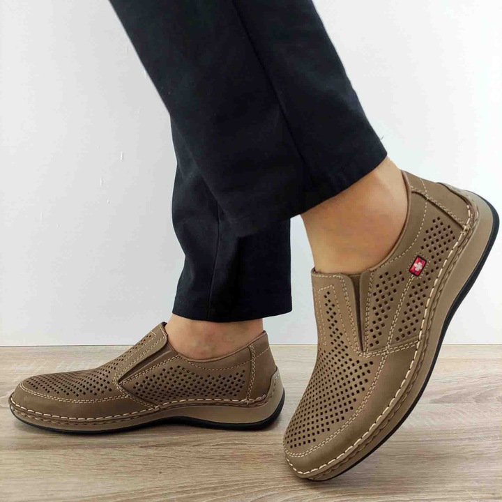 Pantofi Perforati Casual Barbati Rieker 05277-64 Bej Nabuck - 41, Bej