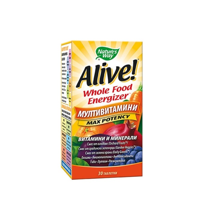 Suplimentar Alimentar, Natures Way, Alive! Multi-vitamine energizant pentru alimente intregi, 30 Tablete