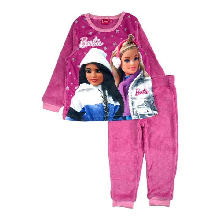 Gyerek pizsama, hosszú ujjú, cocolino, fukszia, Barbie