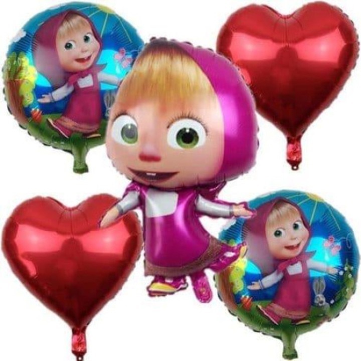 Set 5 baloane folie figurina Masha - Masha and The Bear, 79 cm, It's Party Time