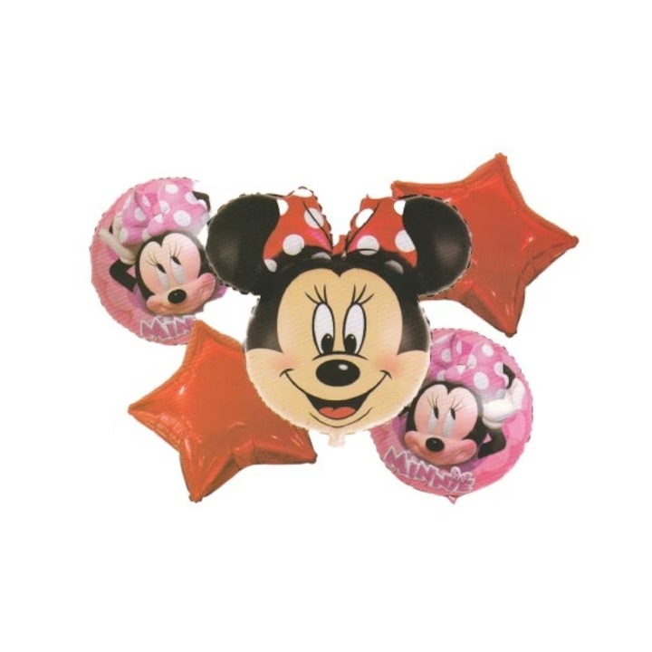 Set 5 baloane folie Minnie Mouse, It's Party Time, rosu