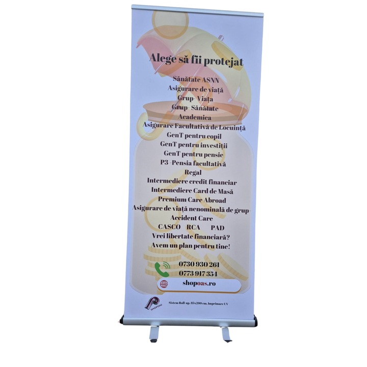 Sistem ROLL-UP personalizat 85cm x 200cm, imprimat UV