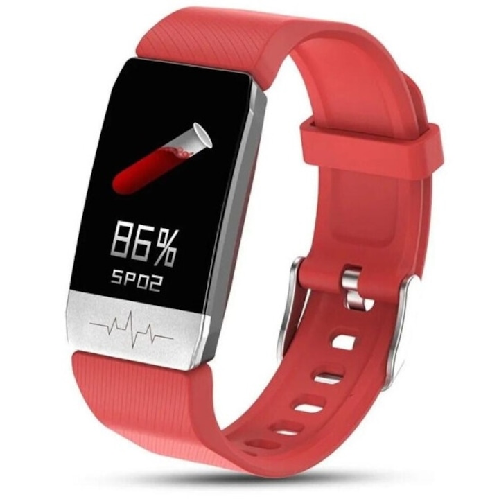 Фитнес гривна 2.0, i4FIT®, 1,4-инчов TFT сензорен екран, известия за APP, крачкомер, кръвно налягане, оксиметър, телесна температура, ЕКГ, сърдечен ритъм, управление на камерата, IP67 водоустойчивост, спортни режими, червен